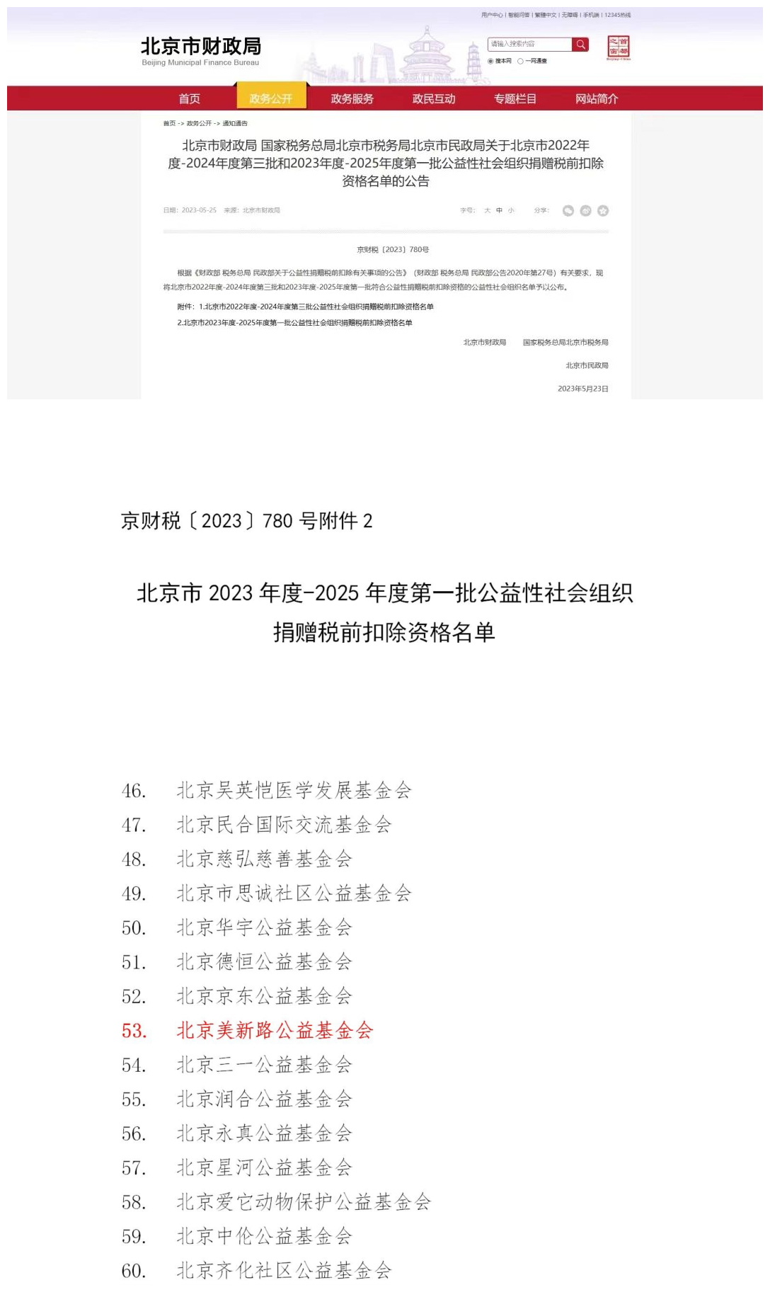 北京市2023-2025年度第一批公益性社会组织捐赠税前扣除资格